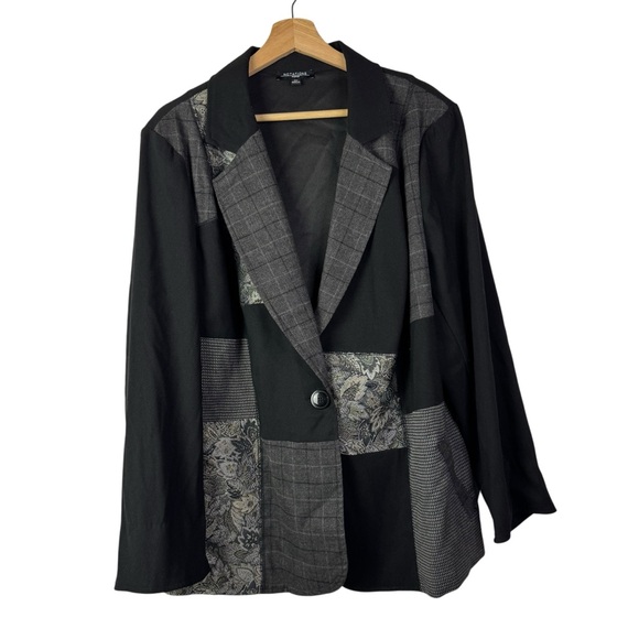 Vintage Notations Black & Silver Patchwork Blazer Jacket 3X - Picture 1 of 5